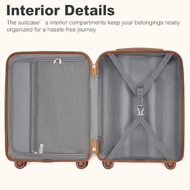 KONO Чемодан-Тролей середнього розміру, валіза для подорожей з ABS+PC, жорсткий корпус, 4 колеса, TSA замок (L) (65см, темно-зелений/коричневий)