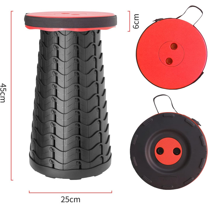Портативний складаний табурет Baralir, телескопічний табурет, регульований по висоті, кемпінговий табурет або рибальський табурет, дитячий табурет, складний табурет Вантажопідйомність 180 кг (синій) (червоний)