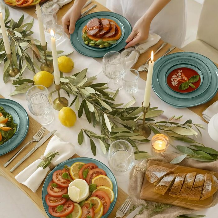Набір посуду Twinzee Steingut 24 елементи для 6 осіб: тарілки та миски - серія Riviera (Sage, маленькі тарілки (x6))