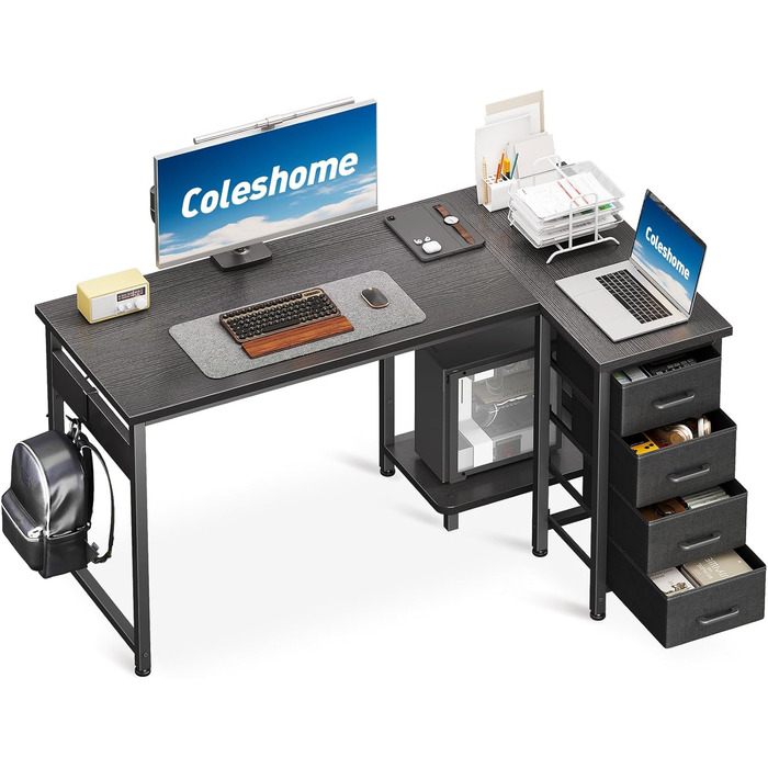 Комп'ютерний кутовий стіл Coleshome 100x70 см з 4 шухлядами, білий. Регульований стіл для офісу, кабінету, спальні. Розміри: 100x70 см, 120x70 см (чорний)