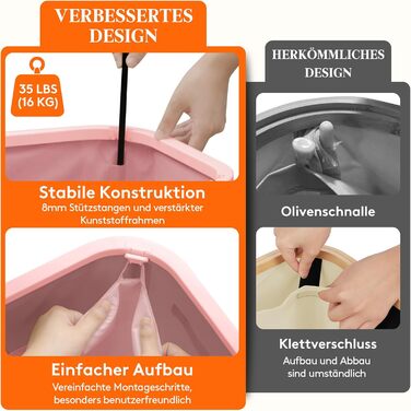 Кошик для білизни з кришкою Lifewit, 105л, рожевий, з міцним пластиковим каркасом, великий, складний, для спальні, ванної кімнати