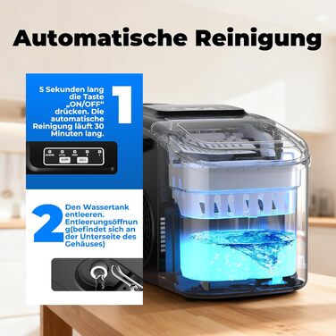 Машина для приготування льоду 12 кг/24 год, компактна модель 1,2 л, самоочищення, кошик/лопатка для льоду, 8 кубиків за 6-9 хвилин, для кухні/офісу/вечірки/дому/RV