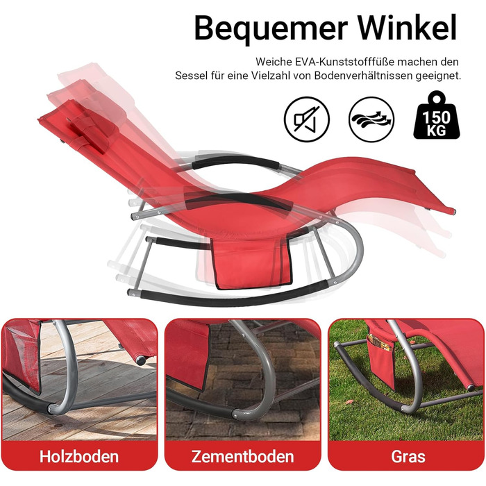 Шезлонг SoBuy для 2 осіб, червоний: стійкий до погодних умов, з підголівником, для саду, тераси, балкону, кемпінгу (150 кг)