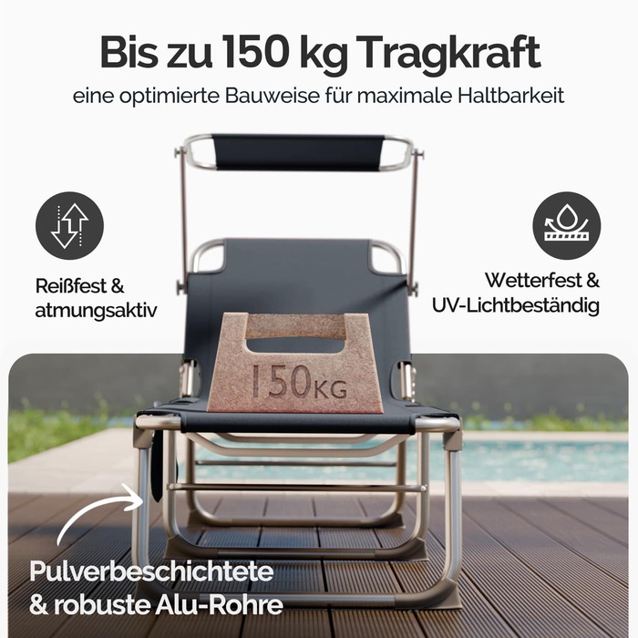 Шезлонг Ibiza Grey 190x59x29см Алюмінієвий навіс від сонця