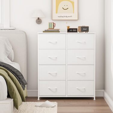Комод з тканини з 8 шухляд, білий, 30x80x93 см
