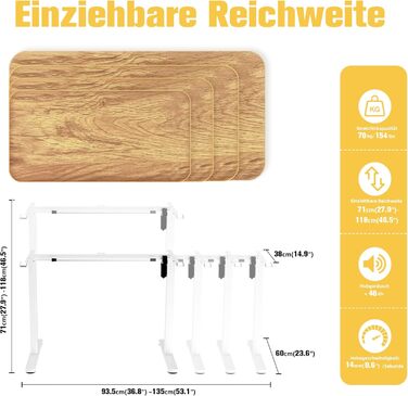 Електричний регульований стіл Ergomaker з пам'яттю та плавним запуском/зупинкою, телескопічний, одномоторний, білий