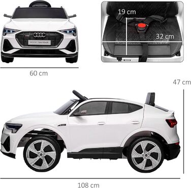 Електромобіль для дітей Audi E-tron HOMCOM 12V з пультом, ременем безпеки, музикою MP3/USB/TF, для дітей 3-5 років, білий