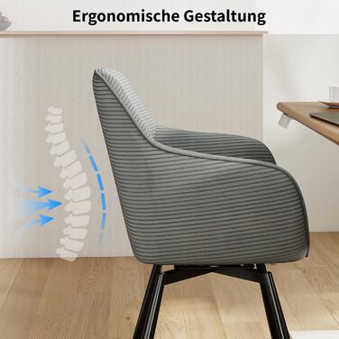 LEWE Комплект з 4-х обертових стільців для їдальні з підлокітниками, сірий. Сучасні стільці для кухні/вітальні з дерев'яними ніжками та спинкою.