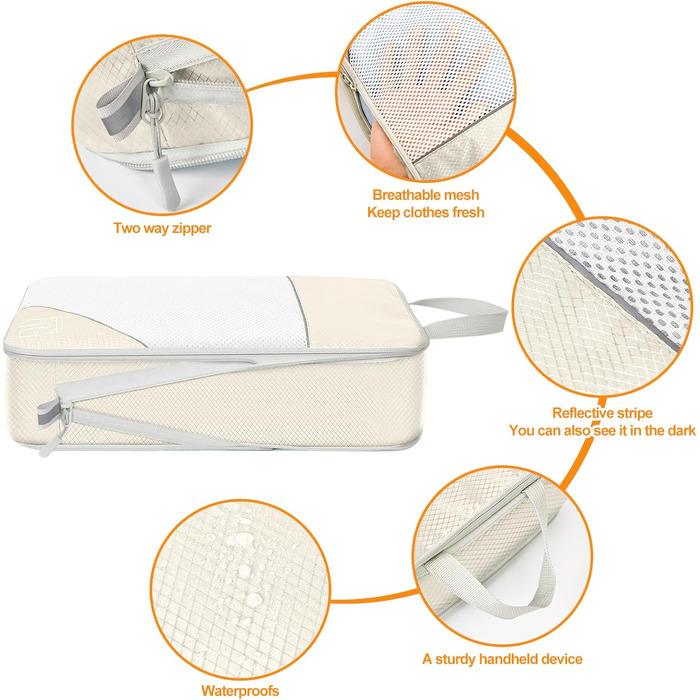 Набір компресійних органайзерів для подорожей Packwürfel, 10 предметів, водонепроникні сумки для одягу та речей у валізу, бежевий та чорний