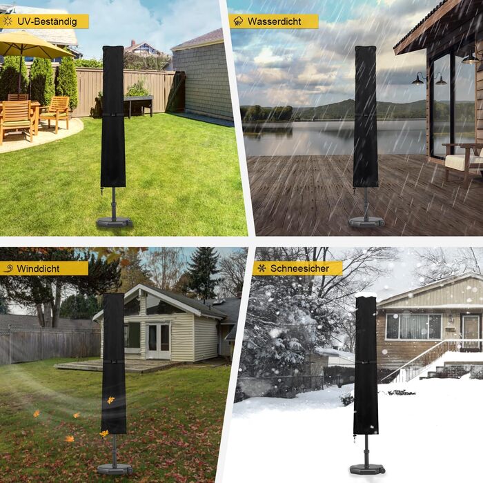 Захисний чохол для парасольки з основою, чохол для парасольки Ø 400 см / 300x300 см, водовідштовхуючий, вітростійкий, захист від УФ-променів, накриття для садової парасольки, ринкової парасольки (Чорний, 190x30/50 см)