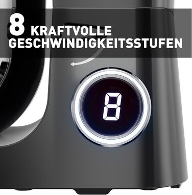 Кухонна машина Heinrichs 2500W з двома гаками для тіста, міксером та насадкою для збивання, 8 швидкостей, чаша 8л з нержавіючої сталі, тиха, з титановим покриттям