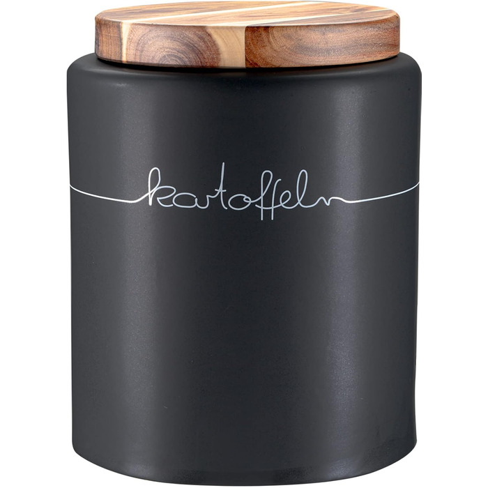 Контейнер для картоплі KHG, кераміка, сірий антрацит з дерев'яним кришкою, 4 кг, з маркуванням, висота 28/21,5 см