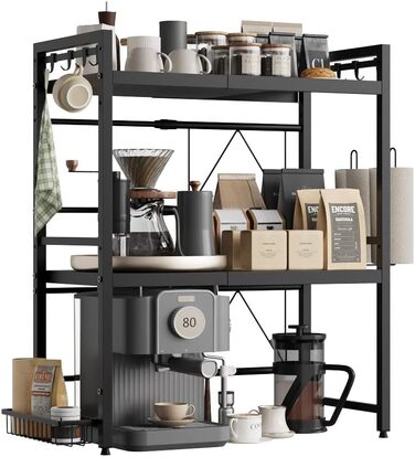 Підставка для мікрохвильової печі NETEL 3-рівнева, висувна 40-60 см, з кошиками, чорна