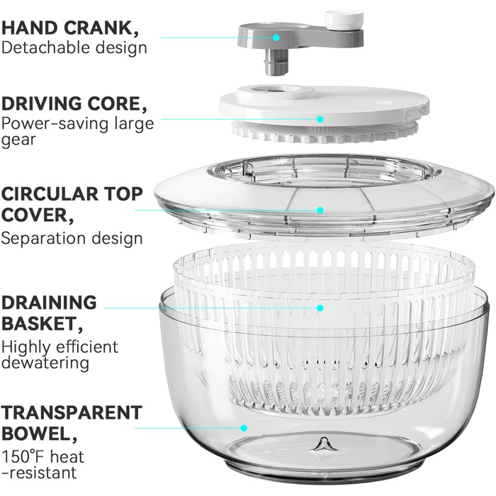 Ручний відцентровий салатник KEOUKE - великий, для салатів, білий, садовий