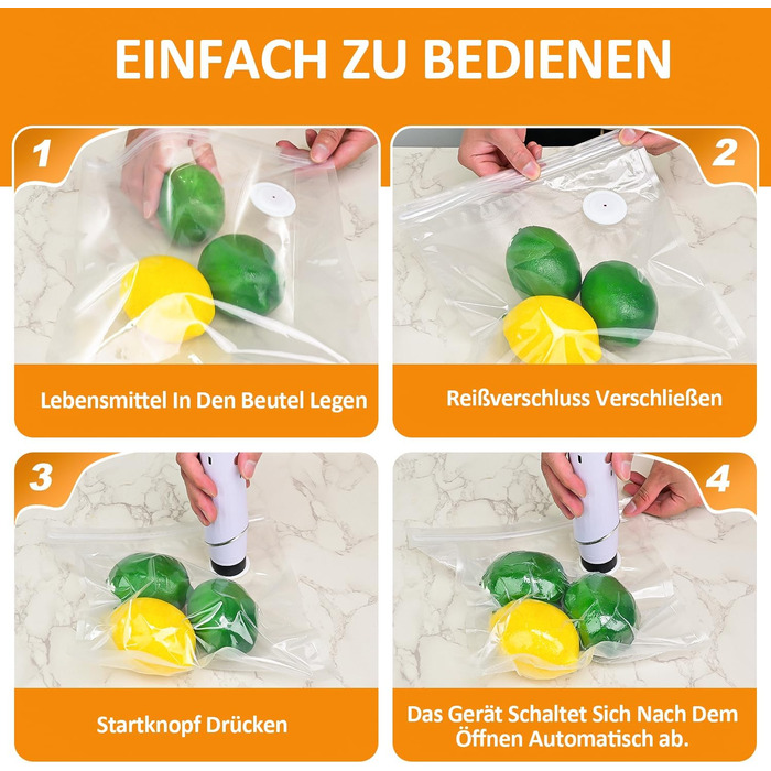 Вакууматор для продуктів харчування, компактний вакуумний пакувальник для безперервного використання з набором з 30 вакуумних пакетів