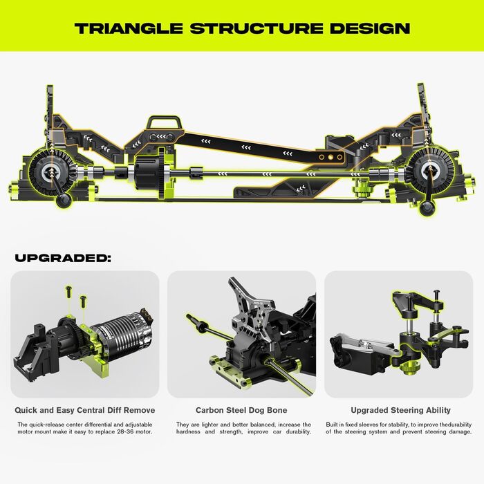 AMORIL 1/10 RTR Brushless RC Автомобіль 50+ км/год для Дорослих, Електричний Позашляховий Монстр-трак 4WD, Водонепроникний, 3S Lipo, Зелений