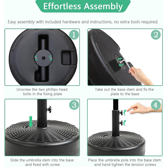 Підставка для парасольки Robuster Helios&Hestia, пластикова, для вулиці, з можливістю засипання водою/піском, 31,8 кг, чорна