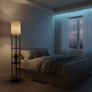 Лампа для читання з трьома полицями та льняним абажуром