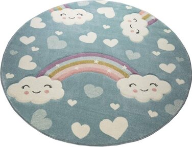 Килим-дитяча мрія килим для дитячої кімнати Веселка з хмарами і сердечками синього кольору розмір 80x150 см (120x170 см)