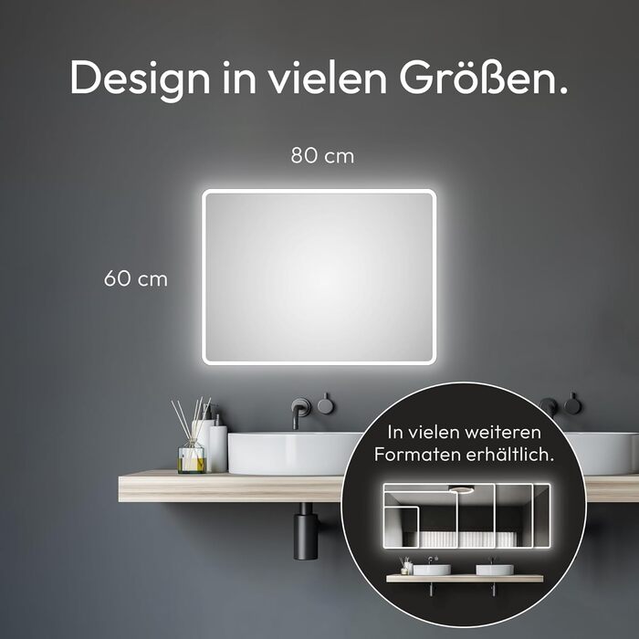 Дзеркало для ванної кімнати Talos Moon з підсвічуванням 120x70 см, вологостійке (алюмінієва рама, нейтрально-біле світло)