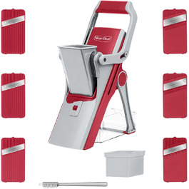 Nicer Dicer Mandoline 12-ти частинний набір для нарізки овочів: слайсер, шматовиця, для гурки, кухонний слайсер, слайсер для джиран, для нарізки соломкою, преміум-якість, турквіз/зелений (червоно-сірий)