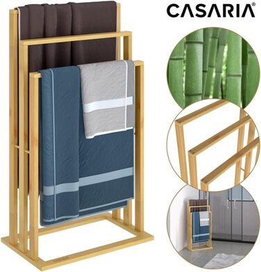 Підставка для рушників CASARIA® бамбукова, дерев'яна, на 3 стійки, 82 x 40 x 24 см, з полицею, для ванної кімнати, без свердління, сходинкова