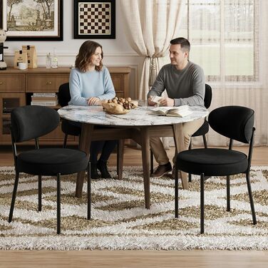 Обідні стільці COLAMY з м'яким сидінням 10 см – Сучасні стільці з плюшевої тканини Teddy, міцний металевий каркас, для кухні та вітальні, білий (чорний, набір 2 шт.)