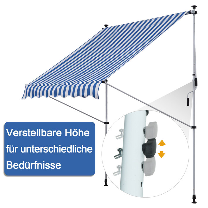 Outsunny Folding Arm Тент Clamp Тент регульований по висоті 200x150 см синій/білий алюміній для патіо та балкона