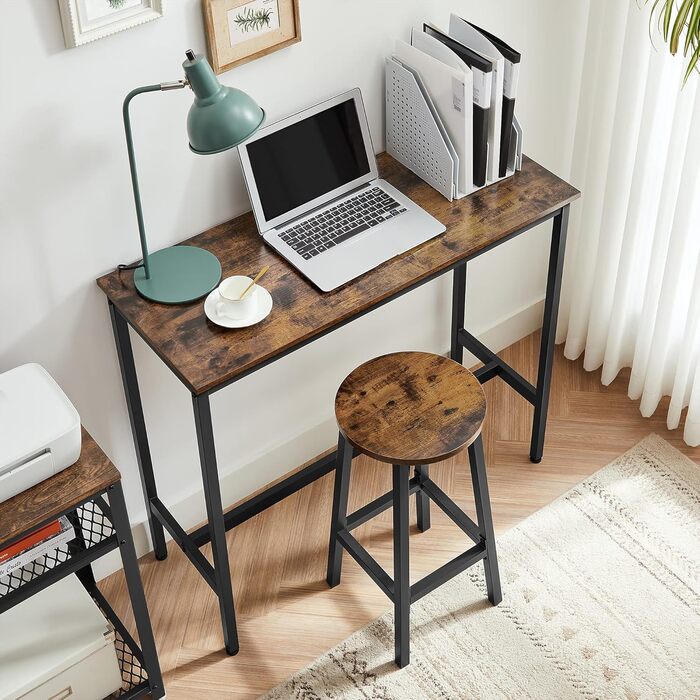 Набір барний стіл VASAGLE з барними стільцями, комплект для їжі, стіл для стоячи, 2 круглі стільці, сталевий каркас, індустріальний дизайн, вінтажний коричневий + чорний, LBT219B01