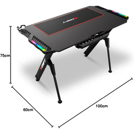 Ігровий стіл DRIFT GAMING з карбоновою поверхнею, RGB підсвічуванням, підстаканниками та тримачем для навушників, чорний (DRDZ150RGB)