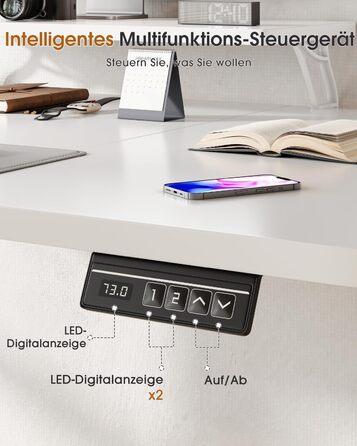 Електричний регульований стіл TRIUMPHKEY 140x60 см з підставкою для монітора, білий