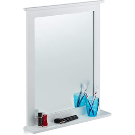 Дзеркало на стіну Relaxdays з поличкою, бамбук, біле, 68x56x10 см