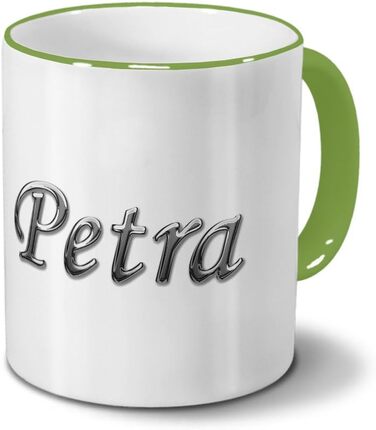 Кружка з іменем Петра - Хромований напис - Іменна кружка, Кружка для кави, Кружка - Колір (зелений)