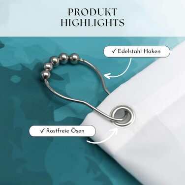 Шторка для душу Drophop Textile 120x200 см, блакитно-бірюзово-зелена, Petrol, градієнт кольору, 100% поліестер, з вантажним краєм, непрозора, водонепроникна, пральна, з антигрибковим покриттям, з 12 нержавіючих кілець