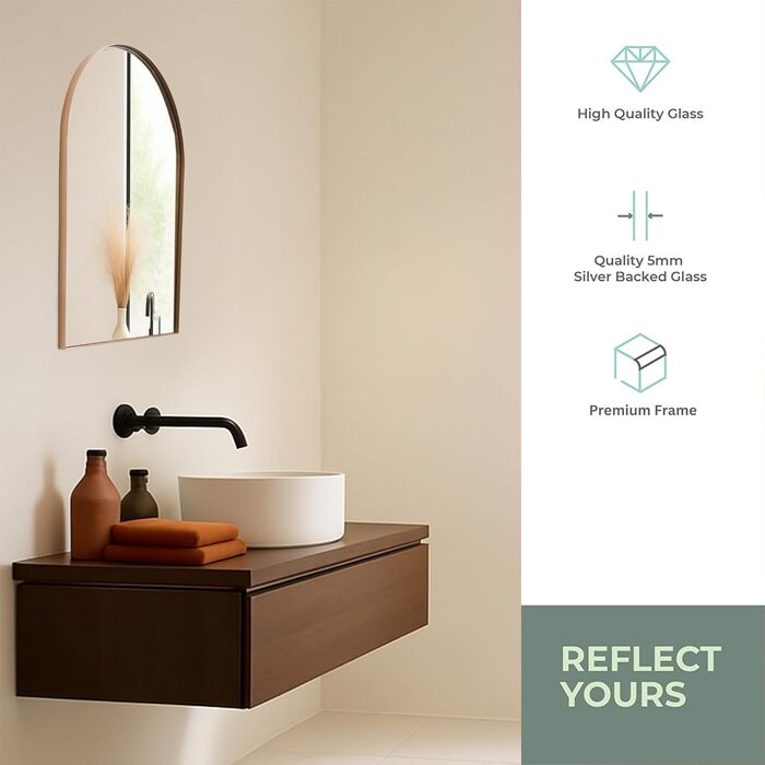 Дзеркало для ванної кімнати Arched Frame® Premium з золотою рамою, настінне, сучасне, стильне (50x40 см)