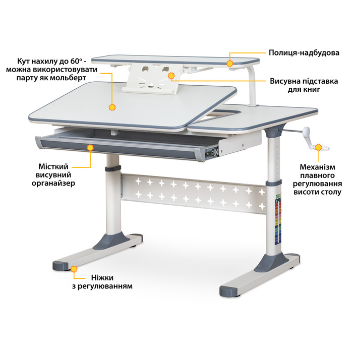 Комплект парта Evo-кids TH-320 Grey + крісло Evo-kids Mio Lite G (арт.TH-320 W/G + Y-208 G)