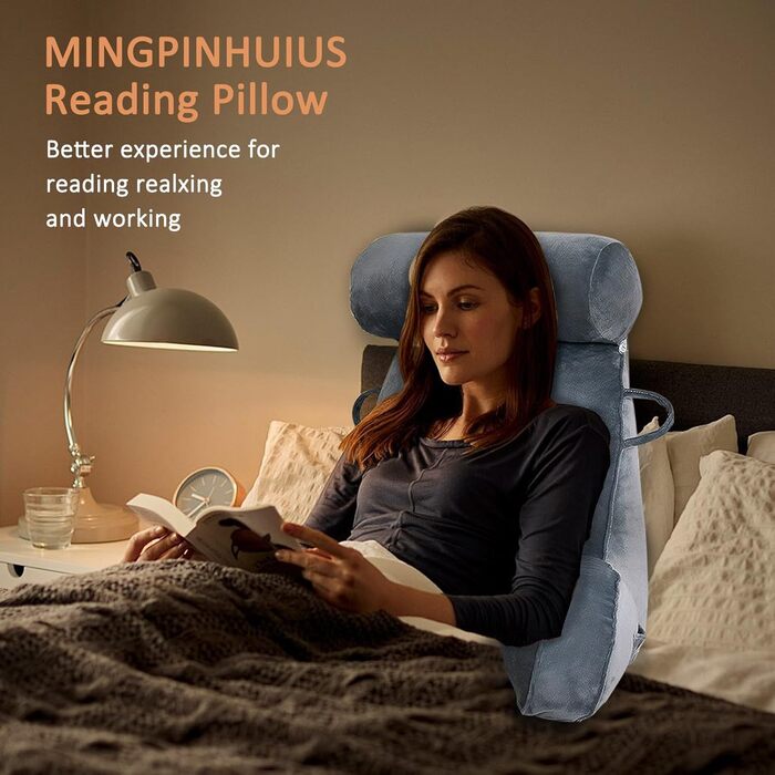 Подушка для читання MINGPINHUIUS XL для ліжка та дивана з знімною подушкою для шиї, ідеальна для дорослих, з піною з пам'яті для комфортного читання, роботи, ігор, перегляду телевізора та відпочинку (Сірий)