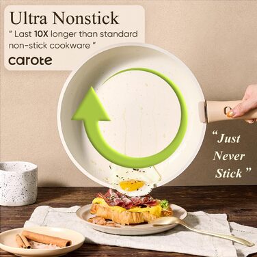 Набір посуду CAROTE 19 предметів, антипригарне покриття, кухонний набір, безпечний для духовки та холодильника, економія місця, універсальний набір, кремовий (19 шт)