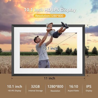 Цифровий фоторамка Frameo з Wi-Fi, 10.1 дюйма, 32GB, сенсорний екран, автоповорот, чорний