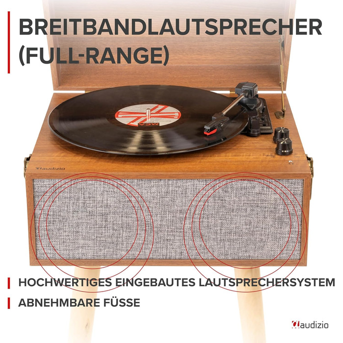 Вініловий програвач Fremont Retro з Bluetooth, вбудованими динаміками, підставкою, для платівок 7, 10, 12 дюймів, дерев'яний корпус, коричневий
