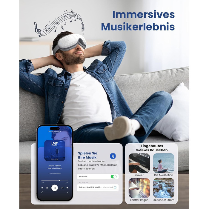 Масажер для очей Bob and Brad EyeOasis 2 з підігрівом, музикою та компресією. Електрична маска для очей для зняття темних кіл та сухості очей. Подарунок для чоловіків та жінок. Білий