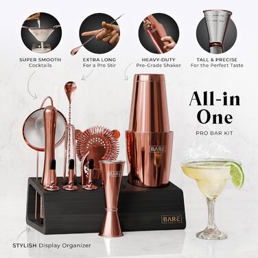 Набір для бармена Pro Mixology: 14 предметів, Boston Shaker 0.8L, бамбуковий підставник, рецепти коктейлів | Подарунок для дому