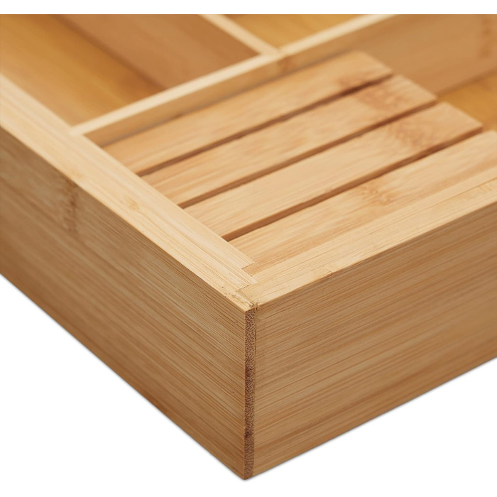 Лоток для столових приборів Relaxdays, висувний, 7-9 відділень, 5,5x45x44,5 см, 2 блоки для ножів, бамбук