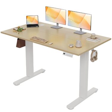 Електричний стіл Claiks з регулюванням висоти 120x60 см, з 3 функціями пам'яті, 2 гачками, бежевий