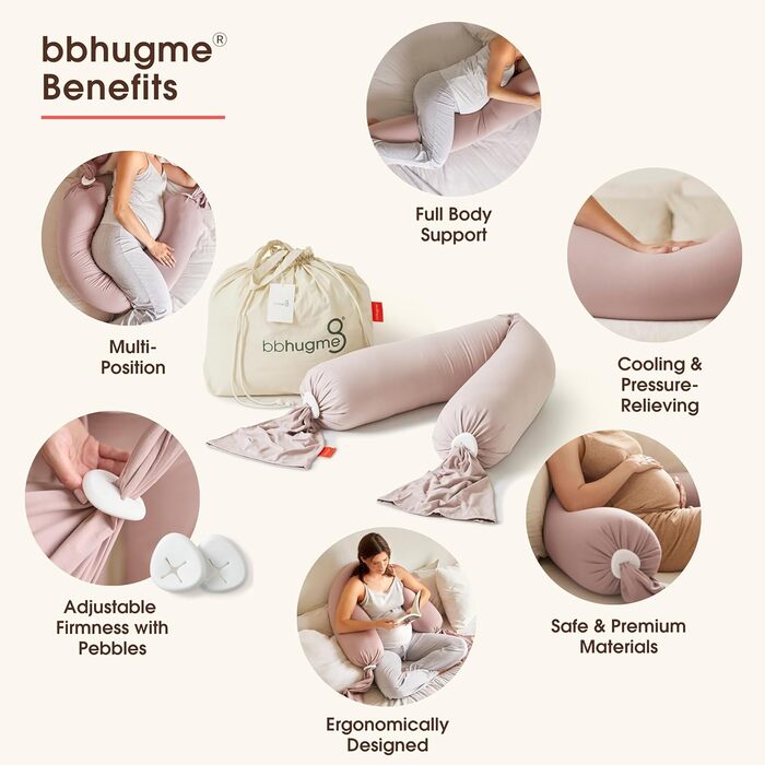Подушка для вагітних bbhugme® - подушка для вагітних та годування, подушка для підтримки всього тіла - пильно-рожевий (Dusty Pink)
