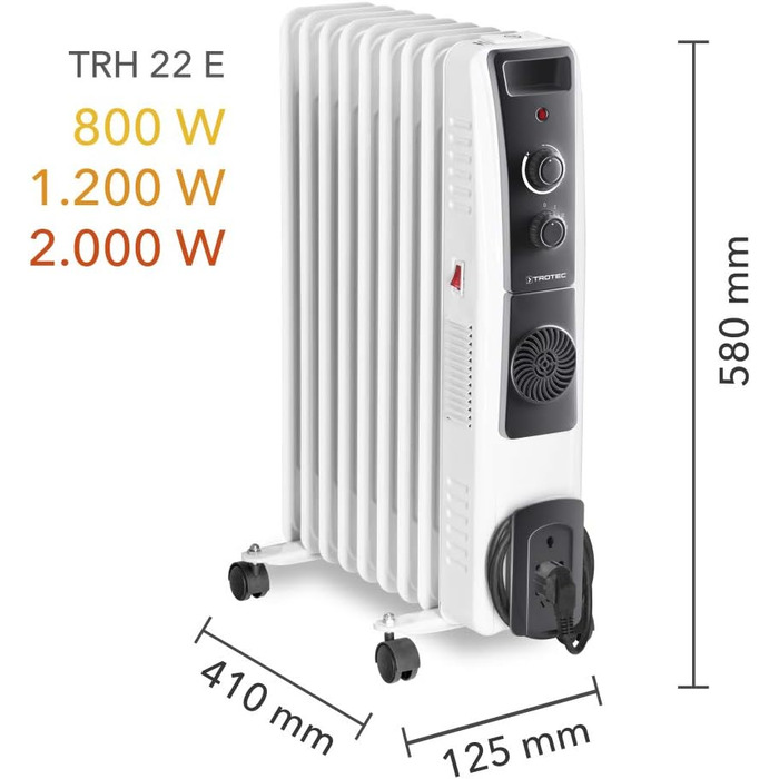 Радіатор TROTEC TRH 22 E 800/1200/2400 Вт, 9 ребер, турбовентилятор, для приміщень 25 м/60 м