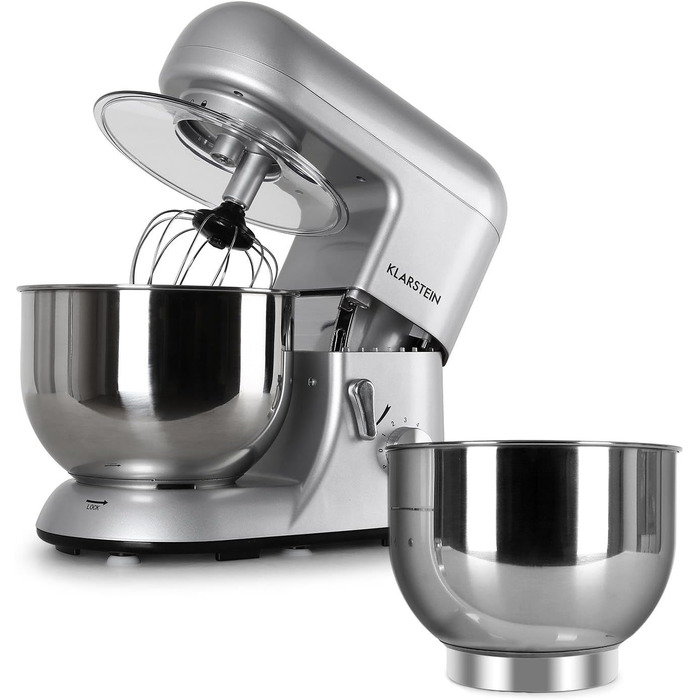 Кухонна машина Klarstein Bella Argentea: 5.2 л, 1300 Вт, 6 швидкостей, чаша з нержавіючої сталі