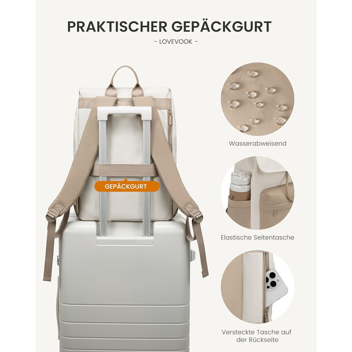 LOVEVOOK Рюкзак для жінок, 15.6 дюймів, рюкзак для школи, водонепроникний, для підлітків, легкий, з відділенням для ноутбука, для подорожей, універсітету, роботи, 15.6 дюймів, бежевий+хакі