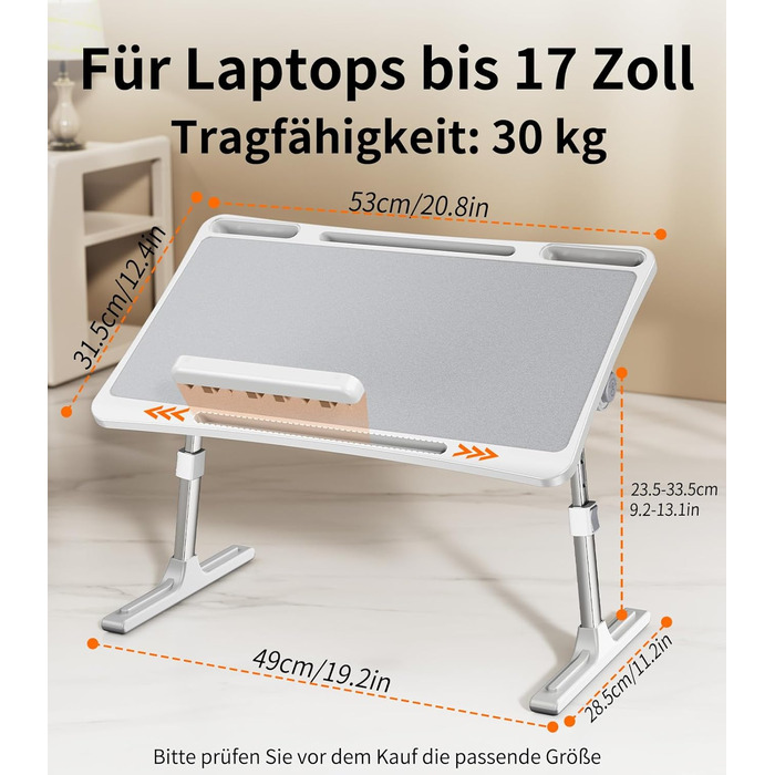 Зручний столик-підставка для ноутбука з регулюванням висоти, лапдеск для ліжка, дивана, софи. Сумісний з ноутбуками до 17 дюймів.