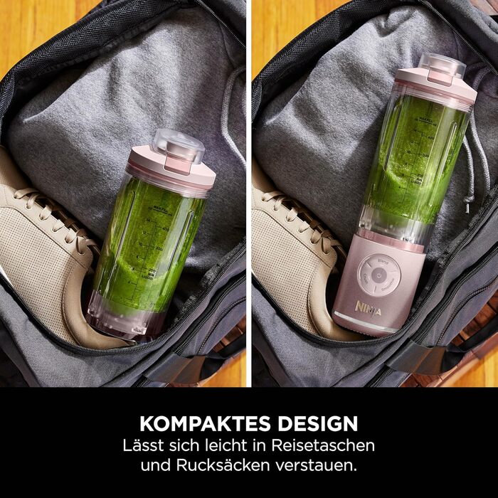 Портативний блендер Ninja Blast Max: 570 мл, акумулятор, чаша та кришка, 3 функції, для смузі та протеїнових коктейлів, рожевий (BC251EULD)